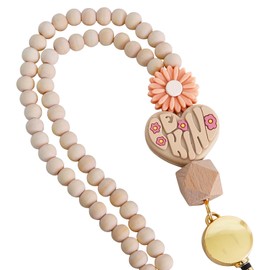 CTOHN Teacher Lanyard with ID Holder, Wood Beaded Lanyards for Id Badges Keys, Retractable Breakaway Cute Lanyard for Women
