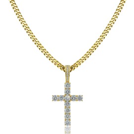 TOPGRILLZ Cross Necklace for Men Gold Necklace for Women Gold Jewelry 14K Silver Plated Solid Iced Cubic Zirconia Stainless Steel Pendant Chain