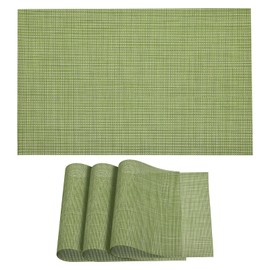 sourcing map Place Mats 450x300mm Table Mats Set of 4 PVC Washable Woven Placemat Grass Green