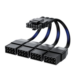 BolAAzuL 12VHPWR Cable 16 pines (12+4) macho a 4X hembra 8 pines PCIe 600W para RTX 4090 4080 H100 | Funda 15 cm de alta potencia GPU 16AWG | Conexión segura y estable | Instalación sin fusibles