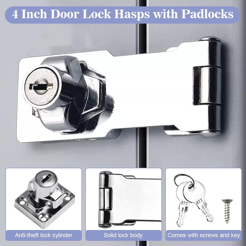Snillok Keyed Hasp Lock Hasp and Staple with Padlock, 4