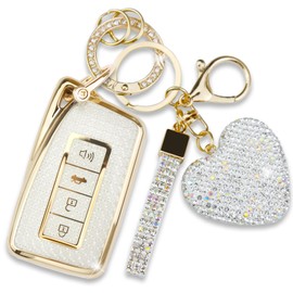 Simocky Key Fob Cover with Diamond Keychain for Lexus Car Key Shell Compatible with Lexus RX ES GS LS NX RS GX LX RC LC Smart Remote Key Protector for Women (3/4 Buttons-Gold Heart)