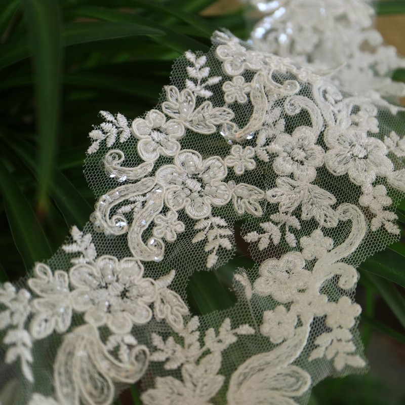 G-RUI 2yard Luxury Beaded Embroidery lace Appliques for Wedding Dresses