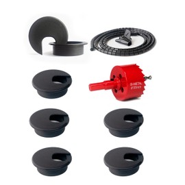 Bicafa Bicafa 6 Pack Desk Grommet 50mm (1.97 inch)Wire Cord Cable Desk Hole Cover with Bi-Metal Hole Saw Kit and Cord Wire Wrap Coiled Tube Sleeve Management,2 m Cable Sleeve Organizer with Table Hole Cover