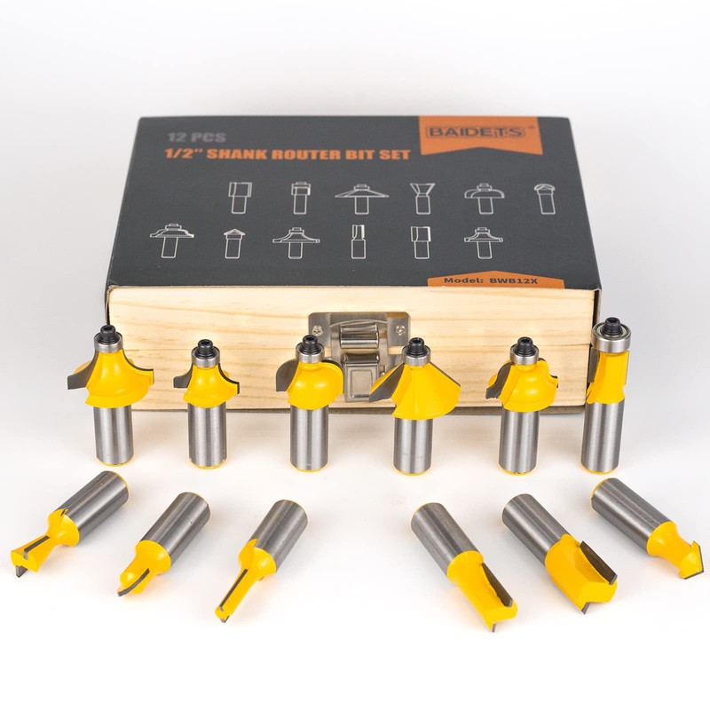 Router Bits Set 1/2 Inch Shank - BAIDETS 12 Pieces