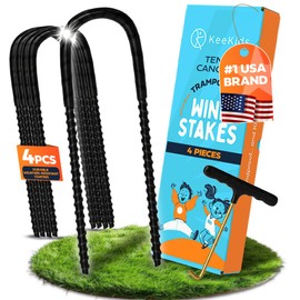 4 Pack Reinforced Trampoline Stakes Anchors High Wind & T Hook - Easy Installation - Tent Stakes & Trampoline Anchors High Wind Heavy Duty Stakes Heavy Duty U-Shaped Ground Stakes for High (4)