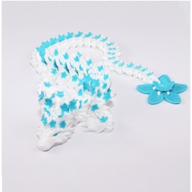 3D Printed Dragon, Cherry Blossom Dragon Fidget Toy, 28cm Petal Scales Toys, Desk Décor and Collectible (White Blue)