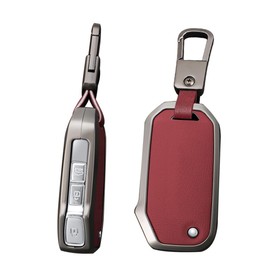 TECART Metal Car Key Case fit for Kia Sorento Niro Cerato Telluride Seltos Soul K5 Forte Sportage Protective Key Fob Holder Keyring Accessories Smart Key Shell Leather Key Cover 4 Buttons D Red