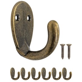 Fuxxer® 6 x Antique Coat and Towel Hooks Vintage Brass Oval