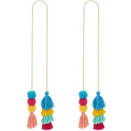 Beebeecraft 2Pcs Colorful Pom Pom Tassel Boho Bag Charm Polyester Tassel Pendant Decoration for Handbags Decorations (240mm)