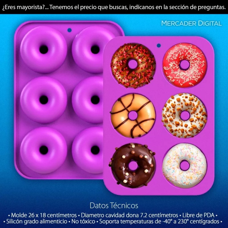 Mercader Digital 10 Moldes Silicón Donas Antiadherente Horno Rosquilla Dona