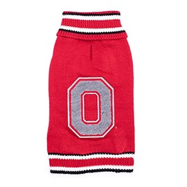 The License House Ohio State Buckeyes Dog Block O Pullover Turtleneck, Warm Pullover Fleece Dog Sweater, Winter Dog Clothes - Large, Red