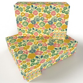 Luxury ECO Gift Wrap - 6 sheets/tags - Yellow Bundle (Cottage Garden, Hollyhocks & Wild Roses) - Birthday - Recycled & Recyclable Wrapping Paper