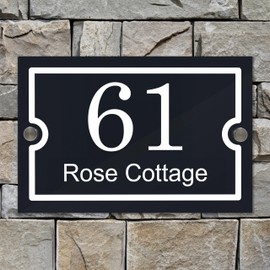 Badgemaster Modern Anthracite House Number Sign Plaque Stainless Steel Standoffs 20cm x 13cm White Border
