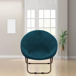 GAMUKAI Stretchy Velvet Saucer Chair Slipcover,Removable Round Velvet Moon Chair Cover Furniture Protector for Living Room (Teal, Large)