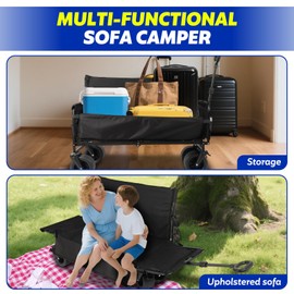 Collapsible Folding Wagon, 440LBS Heavy Duty Utility Carts,Reclining Camper, Expandable Storage, Padded and Wheeled, All Terrain Wheels, Great for Camping, Outdoors, Shopping, Portable