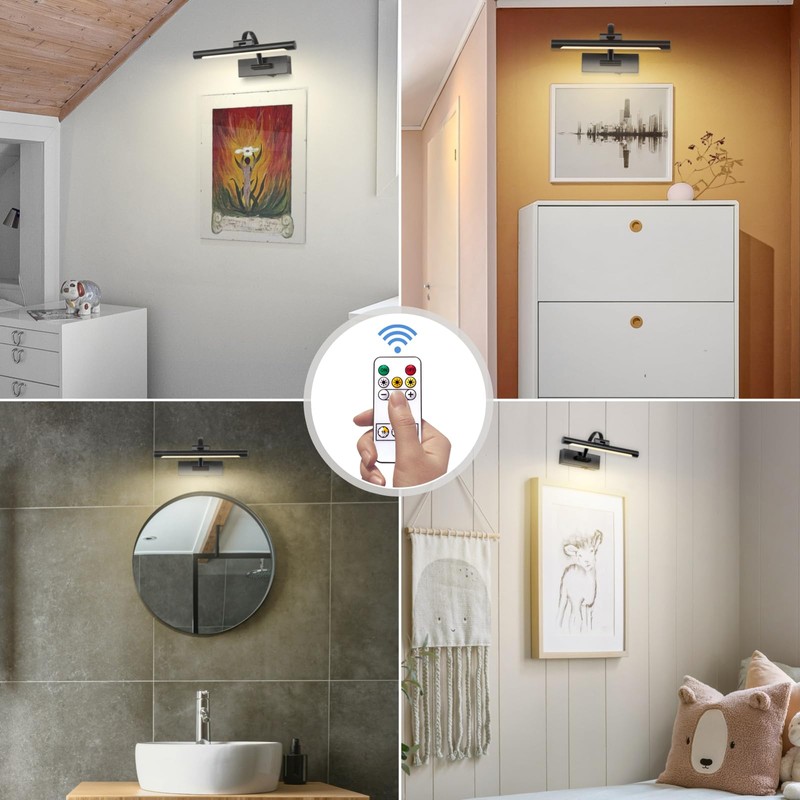 Tassuowell Battery Powered Picture Light with Remote and Timer,Full Metal