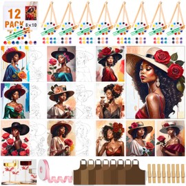 QUANWAISJ 12 Pcs Sip and Paint Kit for Adults Girls Night, 8×10 Pre Drawn Canvas to Paint for Adults, Painting Date Night Party Supplies (Rose Garden)