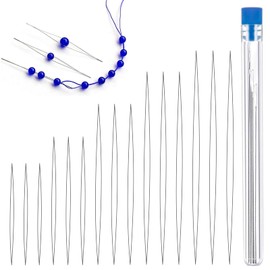 EASONGEE 15pcs Beading Needle, Stainless Steel Bead Needles, Big Eye Beading Needles for Jewellery Making, Embroidery Needles with Bottle, Bead Needles for DIY Beading Craft, 5 Sizes