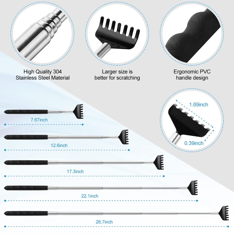 Yeipis 3 Pack Back Scratcher Metal Portable Telescoping with Rubber