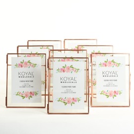 Koyal Wholesale 8-Pack Pressed Glass Floating Photo Frames 5 x 7 with Rose Gold Stands for Horizontal or Vertical Pictures, Table Numbers, Place Cards