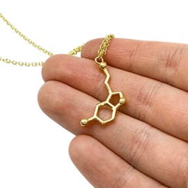 Serotonin Molecule Pendant Necklace, Molecular Jewelry (Gold Tone) Miss Fit Boutique