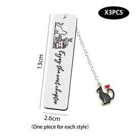 3 Pieces Metal Bookmarks, Cat Pendant Bookmarks, Bookmarks with Words, Bookmark Gifts for Girls, Reading Accessories