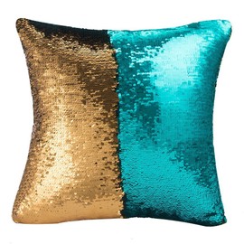 MOCOFO Glitter Pillow Spring Set of 2 Reversible Teal Magic Sequins Mermaid Pillow Cover Parkly Fun Flip Throw Pillow Gold Silver Couch Color Changing Decor Cushion Covers for Sofa16X16