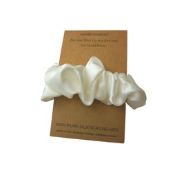 MORE SUNDAY 100% Natural Mulberry Silk Scrunchie | Perfect for Birthday Gift, Mother's Day, Just Because, Treat Yourself, Self care | Tissue Paper Wrapping (Pink, Silver, White, Emerald, Plum, Blue, Carmel) (Light Champagne)