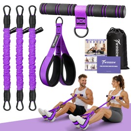 WOQQW Multifunction Pedal Resistance Band with Handle, Upgraded 3 Tube Adjustable Foot Resistance Bands for Core, Arm, Legs, Body Puller Trainer - Sit Up Exercise Equipment for Women Men