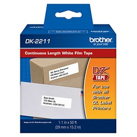 Brother Genuine DK-2211 Continuous Length Black on White Film Tape for Brother QL Label Printers, 1.1" x 50' (29mm x 15.2M), 1 Roll per Box, DK2211