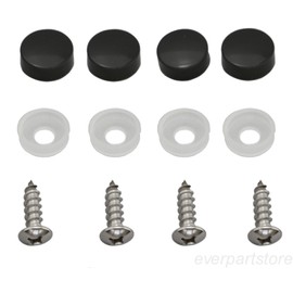 Stainless Steel License Plate Frame Self-Tapping Screws Fasteners ((4X) M6x20, Self-Tapping Screws + Black Screw Covers)