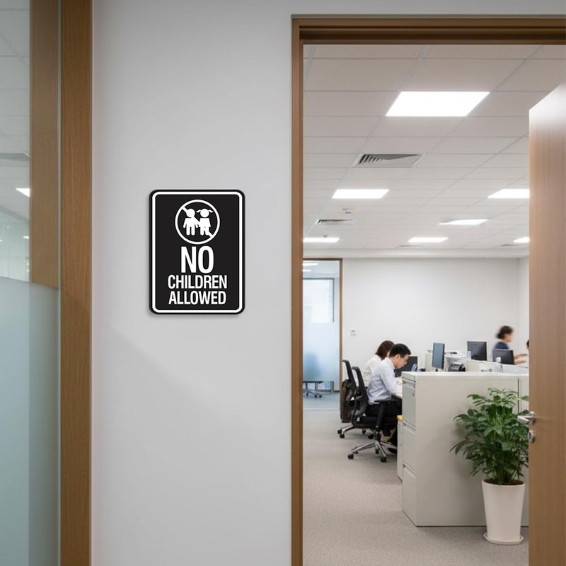 Signs ByLITA Portrait Round No Children Allowed Sign (Black) -