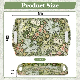 FYSUIMU 3 Pcs William Morris Floral Serving Tray Vintage Greenery Flower Handled Melamine Board Retro Botanical Serving Platter for Spring Home Party Food Supplies