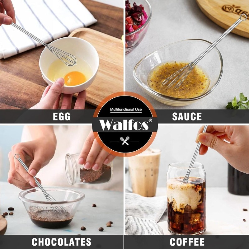 Walfos Mini Whisk,304 Stainless Steel Small Whisk, 5+7+10in Wisking Tool