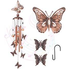 Wind Chimes for Outside, Butterfly Aluminum Tube Windchime with S Hook - Clearance Hanging Decor for Garden, Patio, Backyard or Porch