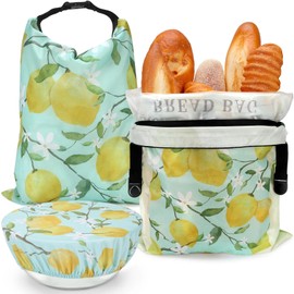 Revahope 2 Pack Reusable Bread Bags for Homemade Bread, 17"×13" Sourdough Bread Storage Bags with Bowl Cover - Keep Loaf Fresh and Easy to Wash(Lemon)
