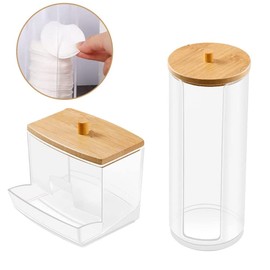 Hsthe Sea 1 Set Dressing Table Organiser Cotton Bud Holder Cotton Pad Holder Clear Acrylic Storage Box for Storage Ear Bud Cotton Pad Q-tip Cotton Swab Cotton Balls