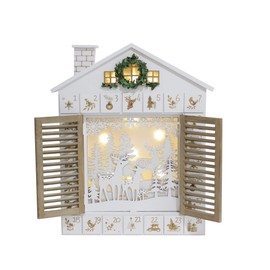 PIONEER-EFFORT Wooden Christmas Advent Calendar House with Blinds Style LEDs Reindeer Forest Xmas Gifts for Adults