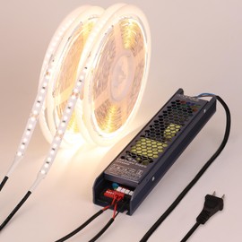 BENLUN 24V LED Strip Light Kit 65.6ft (2 Rolls of 32.8ft), 4000K Natural White Cuttable LED Tape Lights, SMD 2835 300W with Power Supply for Bedroom, Commercial, Kitchen, Living Room Ceiling