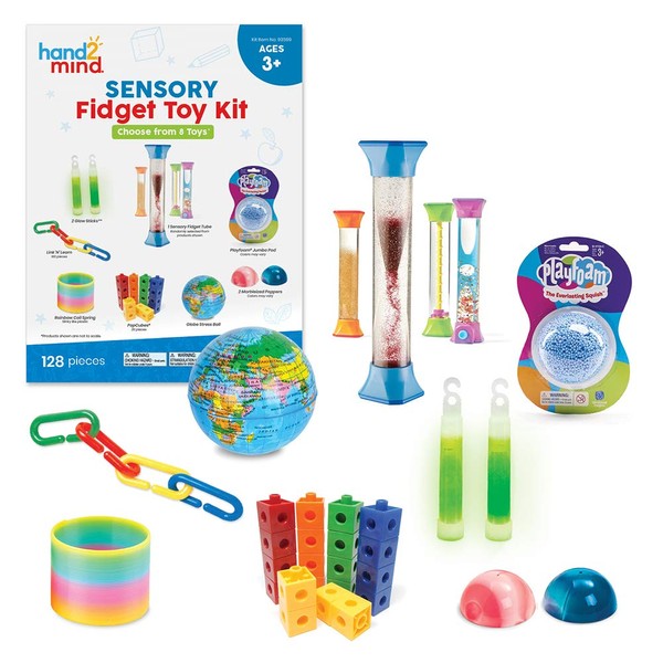 Learning Resources Sensory Fidget Toy Kit for Kids Stress & Anxiety Relief Items & Toys For Quiet Focus & SEL, Stress Ball, Playfoam, Sensory Bottle, Fidget Tubes, & Rainbow Coil Spring