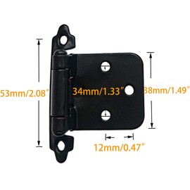 1/2 Inch Overlay Cabinet Door Hinges, Flush Cabinet Hinges, Matte Black,(4Pack)