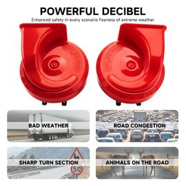 FARBIN 12v Horn for Car Universal Vehicle Horns Loud Dual-Tone Horn Snail Horn Kit with Relay Harness(Red horn and wiring harness, 12v)
