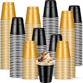 cssopenss 500 PCS Black Gold Plastic Shot Cups Black And Gold shot glasses Graduation shot cups for Party Wedding Birthday Family Gatherings and Festive Celebrations