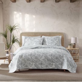 Tommy Bahama - King Quilt Set, Reversible Cotton Bedding with Matching Shams, Tropical All Season Home Decor (Palmday Grey, King)