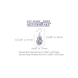 Silvershake Genuine Blue Topaz and Amethyst 925 Sterling Silver Flower Leaf Dangle Hook Earrings