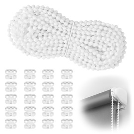 Aifeier ET Blind Bead Chain Cord, Plastic Curtain Beaded Chain Cord with 20pcs Connector Clips Repair for Vertical Roller and Roman Shade Chain Cord (White, 10 Meters/10.94 Yards)