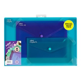 Snopake Landscape Polyfile Electra Assorted Set [Pack of 3] Popper/Document Wallet with Press Stud Closure [15776]