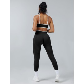 ABOCIW Womens Workout Sets 2 Piece Seamless Color Block Sports Bra Scrunch Butt Lifting High Waist Leggings Gym Set Yoga Pilates Outfits Athletic Work Out Clothes Black Small