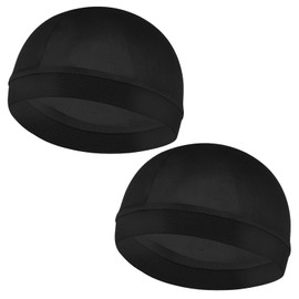 YUXIANLB 2Pcs Bald Caps For Men Silky Stocking Wave Cap For Men Turban Shower Hair Bonnet Black Elastic Band Hat Fine Compression Over Durags Liner Sweat Wicking Unisex For Running Cycling Sport Sleep
